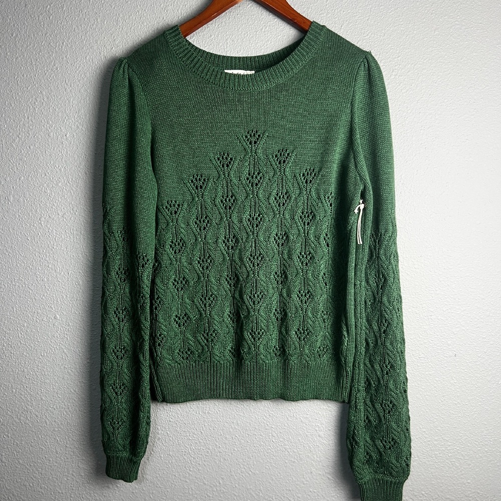 Another Love Knit Krista Pointelle Puff SL Sweater Clover‎ Pullover Green Size M